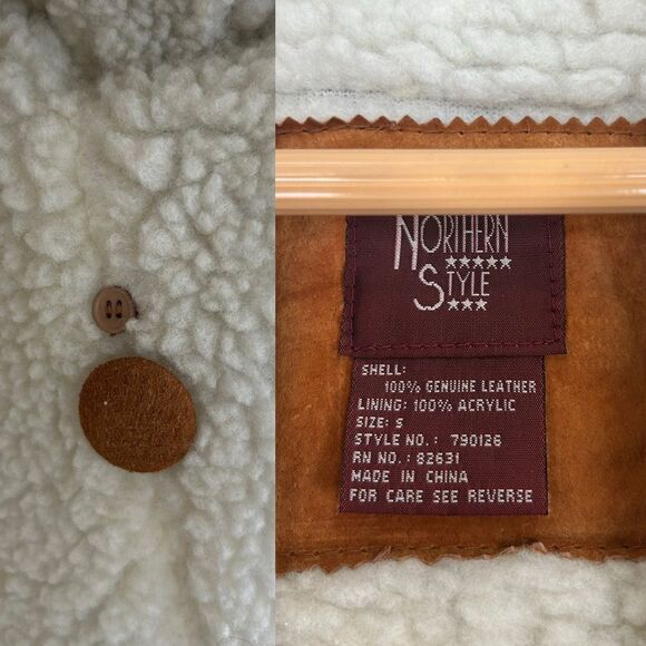 Vintage Suede Brown Genuine Leather Sherpa Coat - Picture 8 of 8